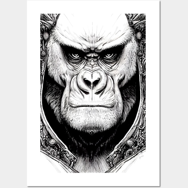 Gorilla Ape Wild Nature Illustration Line Epic Illustration Line Art Wall Art by Cubebox